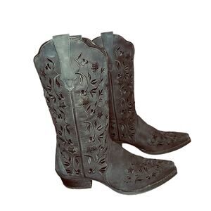 LAREDO Women's Size 10 Black Leather & Sequin Western Cowgirl Boot